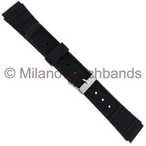 18mm Milano Black Rubber Sports Watch Band Regular Hook #34 6091R-BLK