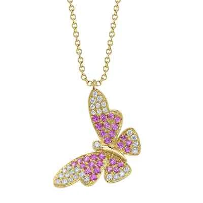 Diamond Pink Sapphire Butterfly Necklace 14K Yellow Gold Natural 0.55 CTW - Image 1 of 3