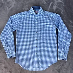 Lorenzo Uomo Perfect Fashion Shirt Mens 15.5-34/35 Blue Check Dress Button Up - Picture 1 of 13