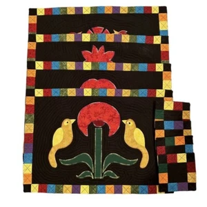 Colchonetas Folkart Acolchadas Textiles Hechas a Mano 4 Flor de Pájaro con Posavasos a Juego 4 - Imagen 1 de 12