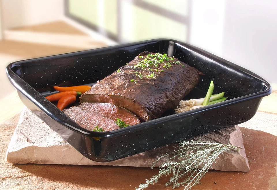 Riess Auflaufform Emaille 32x19cm Schwarz Induktion Backform rechteckig - Bild 1 von 1