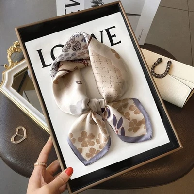 100% Mulberry Silk 27" Square Scarf Women Neckerchief Wrap Beige Flowers Paisley - Image 1 of 4