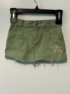 Vintage Baby Gap Y2K Green Canvas Skirt Toddler Sz 12-18M Embroidered Flowers - Picture 1 of 5