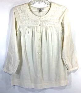 J.CREW Size 2 Vintage-inspired ivory collarless embroidered top - Picture 1 of 14