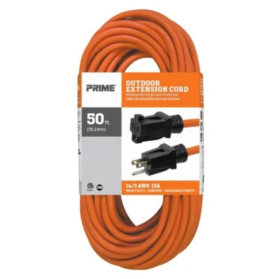 Prime 50ft Extension Cord 14 Gauge AWG 14/3 SJTOW Outdoor Heavy Duty - Image 1 of 3