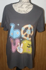 Damen LOVE & Peace Grafik T-Shirt grau SS Größe 1X Boho Atleisure Baumwolle neu mit Etikett - Bild 1 von 6