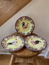 Set of 4 American Atelier at Home Petite Provence Rooster SALAD Plates  8.5” 