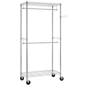 Closet Organizer Garment Rack Clothes Hanger Home Shelf Heavy Duty Chrome - Picture 1 of 19