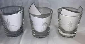 Javit Crystal Etched Glass Starflower 3.25" Old Fashioned Whiskey Set of 3 Vtg - Picture 1 of 5