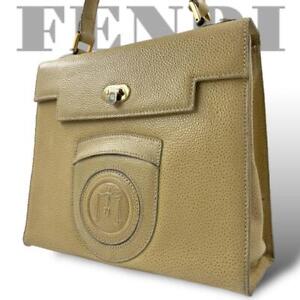 Fendi top handle bag leather lock logo from Japan beige gold hardware