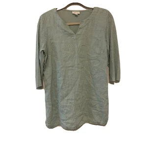J Jill Love Linen Top Womens Small Blue Split Neck Blouse Ladies - Picture 1 of 6