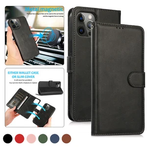 For iPhone 16 15 Pro Max 14 13 12 11 XS XR 87 Removable Leather Card Wallet Case - Picture 1 of 15