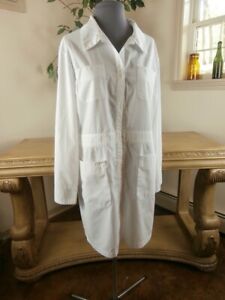 Women's Koi Kathy Peterson White Button Front Lab Coat Medical Scrub Jacket Sz M