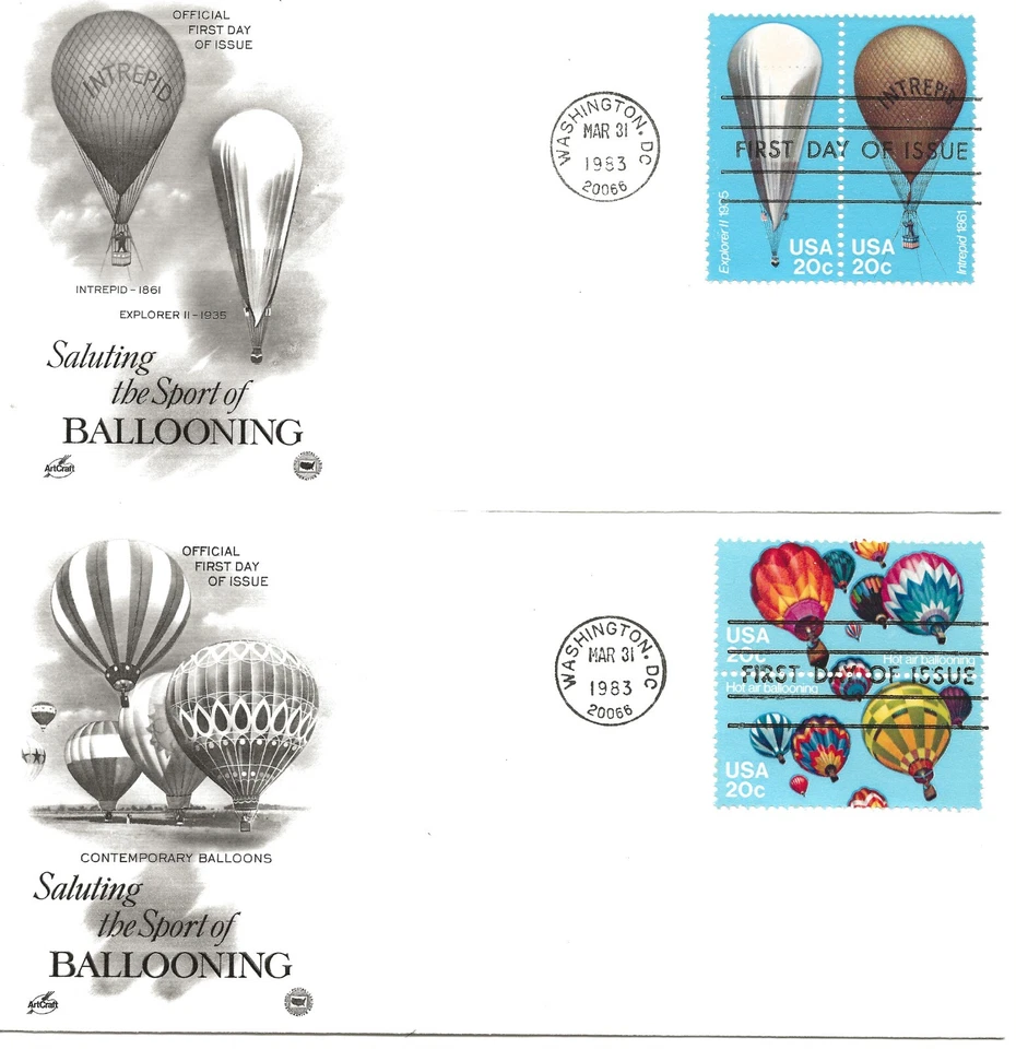 US Scott #2032-35, First Day Covers 3/31/83 Washington Pairs Ballooning - Image 1 of 1