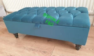 Coffee table Chesterfield Footstool Storage Ottoman Blanket Box In Soft Velvet - Picture 1 of 36