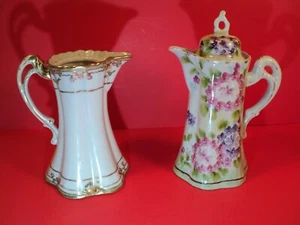 NIPPON hand painted lot of 2 coffee / Tea / chocolate pots one with lid - Picture 1 of 9