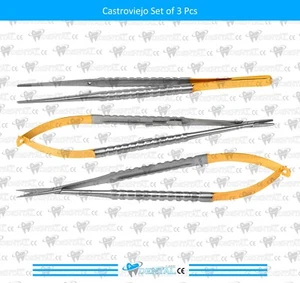 Set of 3 - Dental TC Castroviejo Micro Surgery Scissors Needle Holder Forceps - Picture 1 of 5