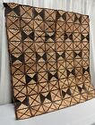 Large 62" x 58" Hand Painted Geometric Pacific Island Tapa Bark Cloth Textile