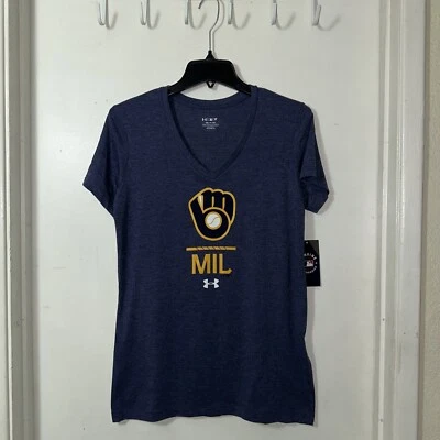 Milwaukee Brewers Under Armour Women's Tri-Blend V-Neck Navy T-Shirt Small - Image 1 of 4