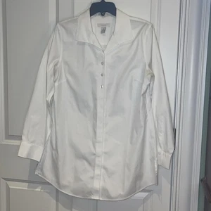 Chicos Tunic Shirt Womens Size 1 Meduim White No Iron Button Top Blouse - Picture 1 of 7
