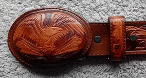 Brown Leather Eagle US Cowboy Buckle Belt 50" - Picture 1 of 9