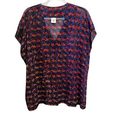 CABI #3248 Top Estampado Abstracto de Gasa Transparente Cuello en V Foto 1 de 4