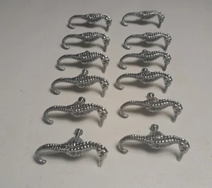 12 Vintage sea horse Cabinet Door Handle Pulls beach coastal theme 2.5" silver - Picture 1 of 10