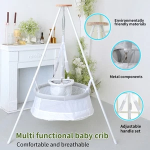 Baby Federwiege mit Gestell Babyhängematte Babyschaukel Schwingfeder Babywippe - Bild 1 von 14