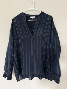 Camicetta Popover VINCE Coastal blu a righe pescatore tunica trasparente chic taglia S nuova con etichette - Foto 1 di 8