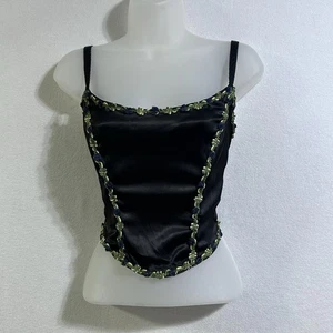 Widow Dolls Kill Black Satin Corset Coquette Top Roses Medium Goth Fairy Punk - Picture 1 of 8