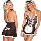 Women's Sexy Mesh Lingerie French Maid Outfit Fancy Dress Up Costume Cosplay CN