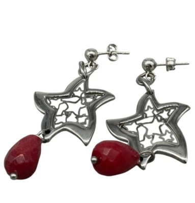 Orecchini da Donna Pendenti Stelle pietre rosse a goccia eleganti con box regalo - Immagine 1 di 4