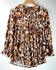 Kim Rogers Top Shirt Women's Size XXL Brown Black Abstract 3/4 Sleeve Zips Glam