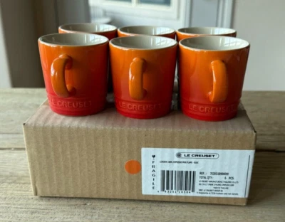 Le Creuset Stoneware 3 oz London Espresso Mugs Set of 6 Flame Orange NEW - Image 1 of 4