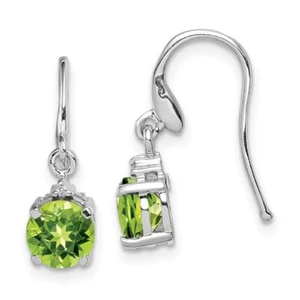 925 Sterling Silver Round Peridot Diamond Wire Dangle Earrings - Picture 1 of 5