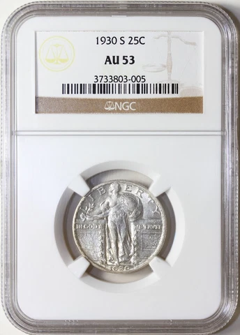 1930 S Standing Liberty Quarter NGC AU53, Lovely Piece Cover