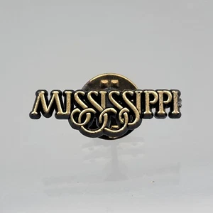 VTG Mississippi Pin Button Hat Lapel Tie Vest Spellout State Black Gold Plastic - Picture 1 of 7