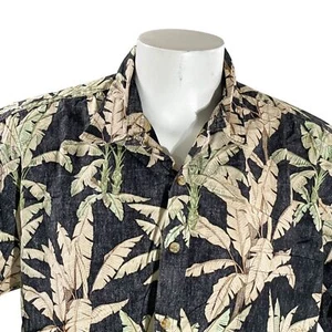 Camisa Cooke Street Hawaiana Aloha XL Floral Estampado Reverso Palmeras Hojas Negro Tostado - Imagen 1 de 7