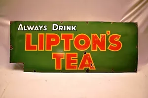 Vintage Lipton's Tea Sign Board Porcelain Enamel Advertising Beverages Collect"1 - Picture 1 of 7