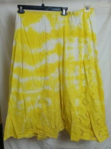 Choices Long Maxi Skirt ~Size Large~ Yellow/White Tie dye ~Excellent Upcycle~ - Picture 1 of 7