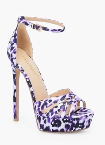 Tyronica by SHOEDAZZLE, Lavender leopard satin strappy 6" stiletto heels SZ 8 - Picture 1 of 10