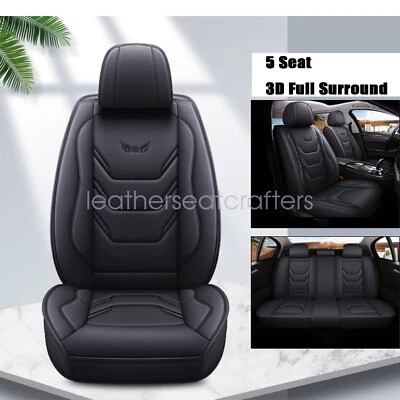 For Honda Leather Front & Rear Car Seat Covers 5-Seats Protectors Full Set Black - Image 1 of 4