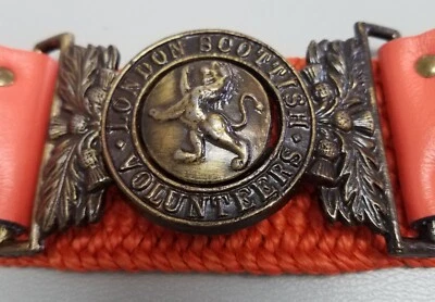 GRAN ANTIGUO DE COLECCIÓN LONDRES VOLUNTARIOS ESCOCESES HEBILLA DE CINTURÓN DE LATÓN CON CINTURÓN NARANJA Foto 1 de 4
