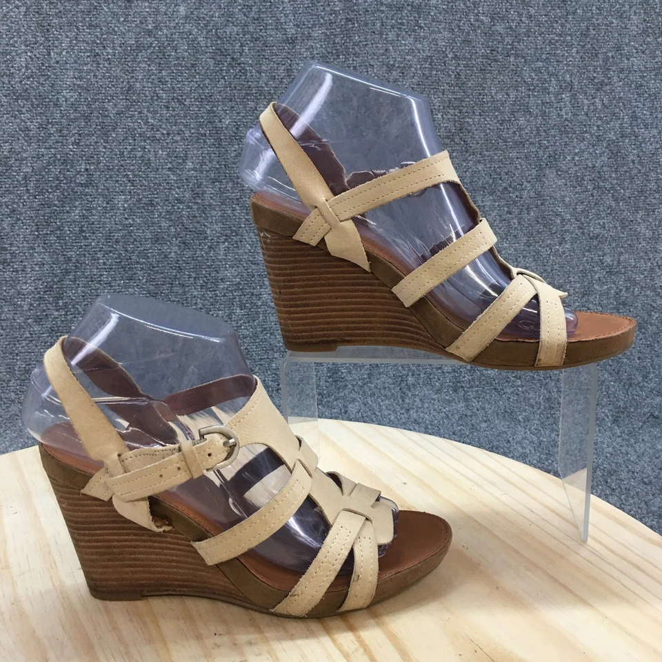 Tacones Franco Sarto Mujer 7 M Honouras Tirantes Gladiador Cuña Cuero Beige Foto 1 de 4