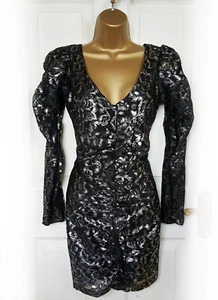MANGO Black & Silver Metallic Glitter Filigree Bodycon Dress, size S 8/10 - BNWT - Picture 1 of 5