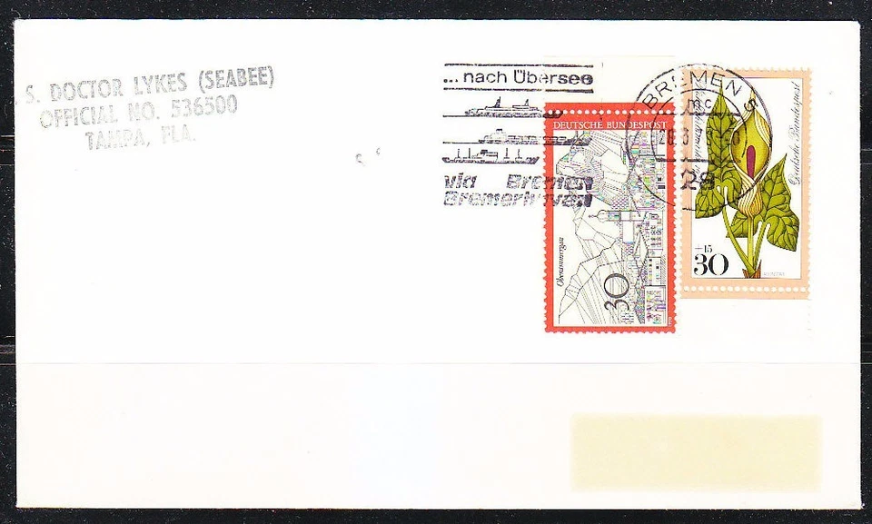 Germany 1978 brief cover via Bremen Bremenhaven ship cancel - Image 1 of 1