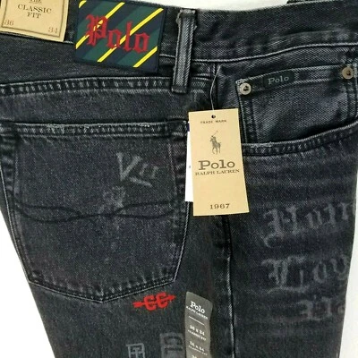 POLO RALPH LAUREN Classic Fit Jeans Straight Tiger Embroidered Graphic Mens NEW* - Image 1 of 4