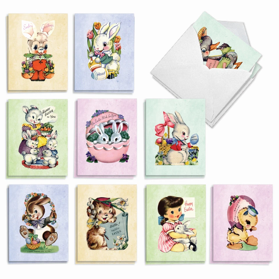 20 Assorted Easter Notes w/ Envelopes (10 Designs, 2 Each) Vintage Spring Kids - Image 1 of 4