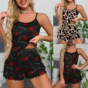 2PCS Womens Printed Sleeveless Tank Tops Shorts Sets Ladies Slim Fit Nightwears - Picture 1 of 13