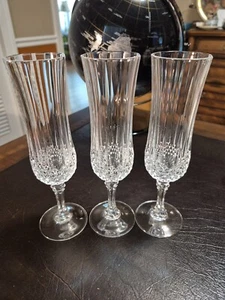 Cristal D Arques Longchamp 8" Champagne Flutes Lead Crystal Glass Set of 3 - Picture 1 of 4